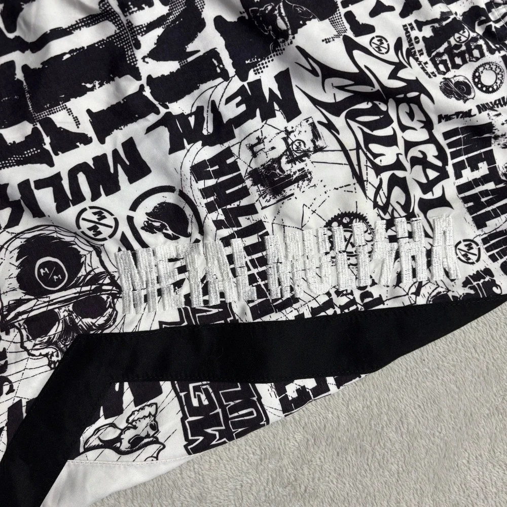 Metal Mulisha Y2K Board Shorts Mens 36 Graphic Print Black White Moto EUC